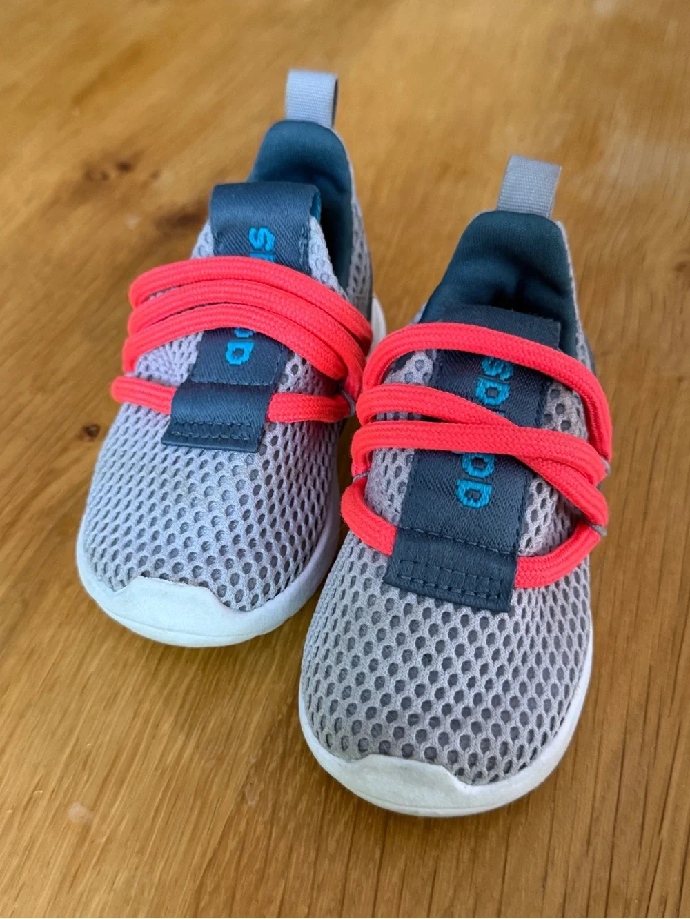 Adidas Lite Racer Grey Mesh Kids Sneakers with Coral Laces - Excellent